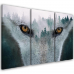 Kolmeosalise pildiga l&otilde;uenditr&uuml;kk Wolf Forest Fog Nature Trees 60x40 hall v&auml;rv
