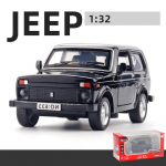 1/32 Scale Lada NIVA Jeeps Diecast automudeli m&auml;nguasi, tagasit&otilde;mmatav m&auml;nguasi koos heli ja valgusega lastele V&auml;ikelapse poistele T&uuml;drukutele Kingikogu 1/32-13.5x6x5.5cm must
