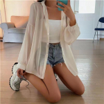 Suvised &otilde;hukesed s&auml;rgid Naiste magusad lahtised &scaron;ifoonist pikkade varrukatega top Basic p&auml;ikesekaitses&auml;rk Korea pehmed rannapluusid p&uuml;hadep&auml;evased naiste topid S beež