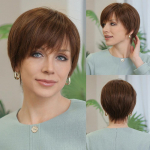 HAIRCUBE k&auml;sitsi seotud pitsist esiparukas, 100% inimjuustest naiste parukas Naturaalne kihiline parukas, laineline, erineva stiiliga valgetele naistele pruun