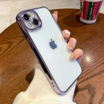 Luksuslik galvaniseeritud raamiga telefoni&uuml;mbris iPhone'i 15 14 13 12 11 XR XS Max Peene auguga objektiivi kaitsev tagakaas iPhone SE 2020 6 7 8 Plus jaoks iPhone 15 lilla