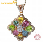 SACE GEMS S925 Sterling Silver, 4*5 mm naturaalse turmaliini ripatsiga kaelakeed naiste kihlus&otilde;htu kokteilipeole peened ehted mitmev&auml;rviline