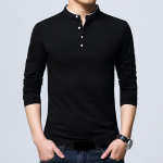 Meeste uus moodne krae Meeste pikkade varrukatega T-s&auml;rk Puhas s&auml;rgi topp 2XL must