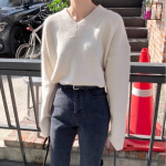 Laisk ja avar V-kaelusega sviiter naistele s&uuml;gis-talvine soliidne avara pikkade varrukatega pullover naiste topid One Size roheline