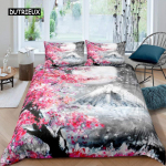 Jaapani stiilis tekikott t&uuml;drukutele, pol&uuml;estrist Mount Fuji lohukott Cherry Blossoms Flower Tindiga k&auml;sitsi maalitud tekikott 140x200cm 3pcs