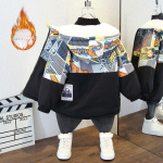 Laste polsterdatud talvemantel Poiste vabaaja fliisist koomiksimantel 90cm