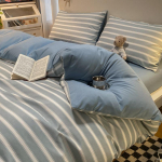 P&otilde;hjala stiilis Jaapani stiilis tr&uuml;kita ruuduline neljaosaline voodilina ja tekikott pestud puuvillast harjatud kolmeosaline komplekt 1.80m fitted sheet 4pcs