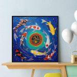 Isetehtud teemantmaal kuldkala ristpistes komplekt mosaiikkunst teemantmaal t&auml;isring/ruut teemant kodu kaunistus Round 25x25cm