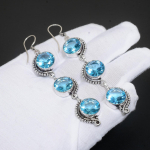 &Scaron;veitsi sinine topaas v&auml;&auml;riskivi k&auml;sitsi valmistatud 925 sterlingh&otilde;be k&otilde;rvar&otilde;ngas &scaron;veitsi sinine topaas k&otilde;rvar&otilde;ngas naistele ehted kingitusteks k&auml;sit&ouml;&ouml; ehted k&otilde;rvar&otilde;ngas 2.55" sinine