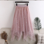 Qooth Women Fairy Star Sequins Mesh Tutu seelik l&auml;ikiv elastne v&ouml;&ouml;koht pikk t&uuml;ll A-line seelik QT2298 One Size