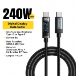 Essageri USB C- ja C-t&uuml;&uuml;pi USB-kaabel 240 W 5A PD 3.1 kiirlaadimislaadija digitaalne kaabel iPhone 15 s&uuml;learvuti MacBook Pro Xiaomi jaoks 1m hall