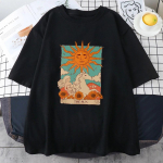 Taro kaardikunst The Sun Unisex puuvillane T-s&auml;rk High Street Vintage riietus hingav vabaaja O-kaelusega l&uuml;hikeste varrukatega unisex puuvillased topid L