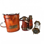 K&auml;sitsi valmistatud viktoriaanlik mere messingist nahast binokkel liivakellaga, kodulaua dekoratsioon