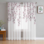 Kevadised Cherry Blossom Branch t&uuml;lli l&auml;bipaistvad kardinad elutuppa Magamistoa k&ouml;&ouml;k akende jaoks Voile kardinad kodukaunistuseks 135W x 114H(cm)