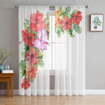 Troopilised Lilled L&auml;bipaistvad Akna Kardinad Elutuppa Magamistuppa Moodsad Voile T&uuml;ll Kardinad Kangast Draperiidid K&ouml;&ouml;ki 135W x 114H(cm)