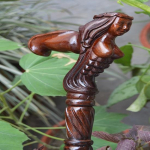 94 cm Mermaid Wooden Hand Carved Cane Handcrafted Walking Stick with Ergonomic Handle for Comfort