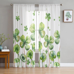 Suvised taimed neljaleheline rohuroheline akvarell t&uuml;ll-vookardinad magamistoa elutuppa aknakardinad l&auml;bipaistvad organza kardinad 135W x 114H(cm)