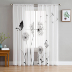 Meadow Dandelion Flower Butterfly t&uuml;llkardinad magamistoa kodukaunistuseks Elutoa K&ouml;&ouml;k Voile kardinad pimedatele kardinatele 135W x 274H(cm)x2