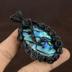Natural Abalone Shell Gemstone Handmade Copper Wire Wrapped Pendant 2.8 s3o02