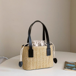 Yogodlns Summer Straw K&auml;sitsi valmistatud naiste &auml;mbriga &otilde;lakotid mood kudumine &uuml;lemise k&auml;epidemega n&ouml;&ouml;riga puhkus Crossbody kott 20x9x14cm must