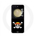 Coque Samsung Galaxy Z Flip5 Drapeau One Piece Pirate Rap et Chapeau de Paille