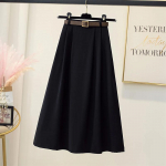 Naiste seelikud Vintage elastne k&otilde;rge v&ouml;&ouml;kohaga v&ouml;&ouml;ga A-line pikad seelikud Naiste suvine vabaaja seelik Korea elegantne kontori seelik naistele XL must