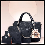 Klassikaline naistekott Uus moodne lapsekott, karu ripats arvuti &uuml;hev&auml;rviline mood Ostlemine Mitmeotstarbeline reljeefne lihtne praktiline kott 4-osaline komplekt 1set must