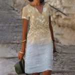 Naiste suvekleit 2024 vabaajakirjaga V-kaelusega l&uuml;hikeste varrukatega rannakleit XXXXL