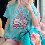 Harajuku armsad Kawaii l&uuml;hikeste varrukatega T-s&auml;rgid, suvised uued O-kaelusega universaalsed topid, naistele, Y2k E-Girl keskmise pikkusega lahtised T-s&auml;rgid S sinine