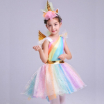 Laste Tutu Kleit V&auml;ikelapse Vikerkaar &Uuml;kssarvik Printsess Vestidos Armsad tiivaga t&uuml;drukute peoriided 4-5 Years