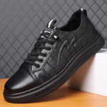 Ehtsad mustad tossud Meeste kingad Trendikad jalan&otilde;ud Kevadised uus peakiht veisenahast tr&uuml;kitud vabaaja nahast kingad Meeste kingad 38