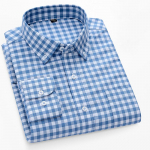 Puhast puuvillast pikkade varrukatega kontoris meeste ruudulised s&auml;rgid, n&ouml;&ouml;pkrae ettev&otilde;tetele ruudulise disainiga mugavad meeste riided rinnataskuga 43