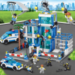 1000 tk 6IN1 SWAT klassikalised ehitusklotsid politsei robotauto helikopteri mudel ehitusklotsid laste m&auml;nguasjad Blue police station-1256P
