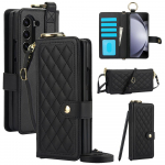 Blokeeriva kaardipesa ja pliiatsihoidjaga nahast &uuml;mbris Samsung Galaxy Z Fold 6 5 4 3 5G jaoks, Crossbody rahakott (Pole pliiatsit) Galaxy Z Fold 3 must