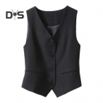 Naiste vest, varrukateta &uuml;herealine Western Style Slim Fit kardigan-kost&uuml;&uuml;m Mantel Pure Color V kaelus, ametlik &auml;ristiilis naiste vest S beež