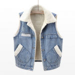 Naiste S&uuml;gis-Talvine Tepitud ja Paksenenud Denim Vest Lahtised N&ouml;&ouml;bid Varrukateta Puuvillased Riided 3XL