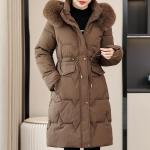 Mood Talvine Pikk Mantel Naised &Uuml;ler&otilde;ivas Kapuutsiga Kunstkarusnahast Krae Elegantne Daamide Jakk Paks Soe Parka XL pruun