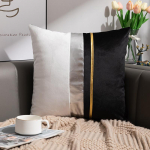 2 geomeetrilise triibulise kuldse nahast lapitehnikas sametist padjap&uuml;&uuml;ri komplekt, luksuslik moodne nimmepadjap&uuml;&uuml;r diivanile, elutoale, autole 45X45cm-2pcs