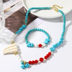 Kaheosaline k&auml;ev&otilde;ru Bohemian Turquoise National Wind Jewelry K&auml;ev&otilde;ru Liialdatud retro t&uuml;rkiissinine kaelakee komplekt Euroopas ja Ameerikas.