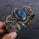 Labradorite Gemstone Handmade Copper Wire Wrap Cuff Bangle Adjustable p5r00 black