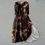 Naiste mood retro lilleprinteriga rev&auml;&auml;rin&ouml;&ouml;biga kleit kolme neljandiku varrukatega XL must