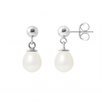 PERLINEA - Boucles d'Oreilles Com&egrave;te - V&eacute;ritables Perles de Culture d'Eau Douce Poires 6-7 mm Blanc Naturel - Bijoux Femme