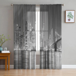 City Night Lights L&auml;bipaistvad kardinad Elutoa aken T&uuml;llkardinad Magamistoa K&ouml;&ouml;gi jaoks Kodukaunistus Voile kardinad W135 x H115cm x1&Rod Pocket