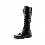 Mood, ehtsast nahast naiste k&otilde;rge p&otilde;lvega saapad Talvekingad Seksikad pitsiga must valged madalad kontsad peokingad T&uuml;drukute saapad, suur suurus 48 43