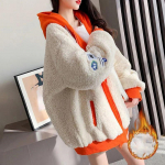 Palus jakk Naiste s&uuml;gis- ja talvine kapuutsiga polsterdatud paksendatud lahtine jope, suur lahtine mugav vabaaja jope XL oranž