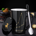 Loov keraamiline kruus &ndash; kaane ja lusikaga T&auml;htkujud, ideaalne kingitus paaridele Capricorn Spoon with Lid must