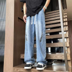 Hong Kong Trend Meeste Suvine Uus Sirge S&auml;&auml;rega Personaliseeritud Kirjaga Džinsid Hip-Hop Ins Trendikad High Street Trendikad Huligaani V&auml;limusega P&uuml;ksid S must