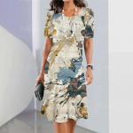 Suvised naisteriided l&uuml;hikeste varrukatega kleidid ebakorrap&auml;raselt prinditud pikk kleit 3d retro stiilis naisteriided lahtised &uuml;mara kaelusega pullover 3XL