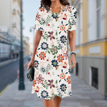 Naiste vabaajakleit Suvine roheline liblikasprinteriga kleidid naistele O-kaelusega l&uuml;hikeste varrukatega kleit, suur suurus XS roosa