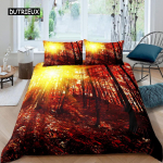 S&uuml;gis Voodipesukomplekt Langevad Lehed Punane Vahtraleht Loodus Voodipesukomplekt Mikrofiiber P&auml;ikesepaiste Puud Mets Looduslik King Tekikott 150x200cm 3pcs